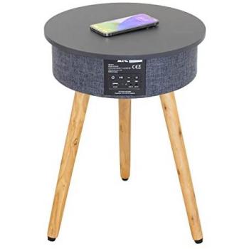 Mesa Altavoz Bluetooth Portátil 15W con Base de Carga Inalámbrica Qi, Puerto de Carga USB y Batería de 2600 mAh