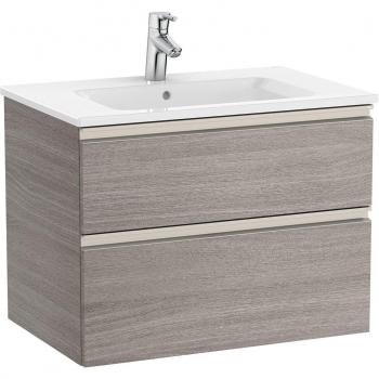 Mueble de baño Roca The Gap con 2 cajones y lavabo central, color Roble City texturizado, medidas 705 x 460 x 537 mm