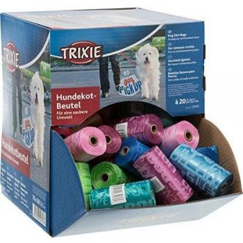 TRIXIE Set de Rollos de 15 Bolsas plastico, Color Surtido, Caja Expositora, Perro