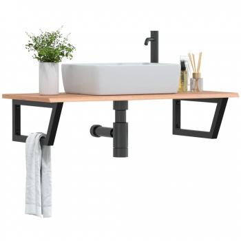 Estante de lavabo de pared de acero y madera maciza de roble