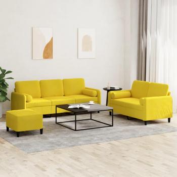 Juego de sofás con cojines 3 piezas terciopelo amarillo Vidaxl Amarillo