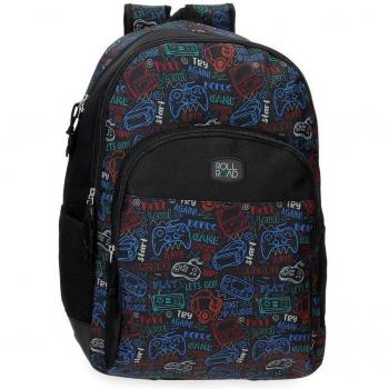 Mochila Escolar Roll Road Next Level 44cm Dos Compartimentos de Poliéster en Color Negro
