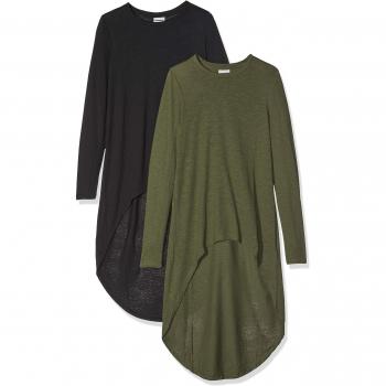 Noisy May Nmmace L/s High Low Top 2-Pack Noos, Camisa Manga Larga para Mujer, Negro