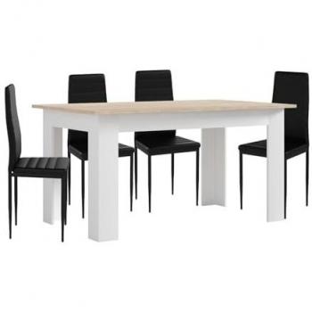 Pack Mesa de Comedor o Cocina Blanco y Cambria + 4 Sillas en Polipiel/Metal Negro