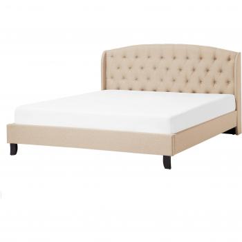 Cama Doble Tapizada Beige de Poliéster con Cabecero Acolchado y Somier 140 x 200 cm