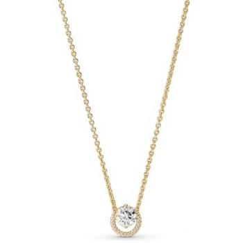Collar colgante halo redondo brillante Timeless con chapado en oro de 14 quilates y circonita cúbica transparente, longitud: 45.00 cm