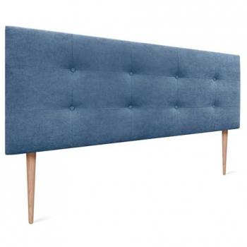 Cabecero Acolchado Capitone 150x115cm Tapizado en Tela Acualine Azul con 8cm de Grosor y Patas para Camas 150/160