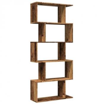 Librería divisora 5 niveles madera envejecida 70x24x161 cm