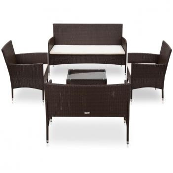 Set de muebles de jardín 5 piezas con cojines de ratán sintético marrón