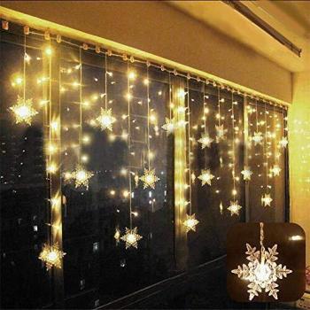 Cortina de Luces, LED Luces de Cortina, Cadena De Luces, Carámbano de Blanco Cálido con 8 Modos de Luz Perfecto para Decoración de Navidad, Festival,Fiestas, Casa,Jardín,Boda,etc