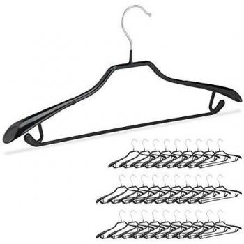 Set de 30 Perchas Antideslizantes para Trajes, Metal con Recubrimiento de Goma, Compactas, 45 cm, Negras