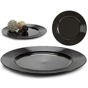 Centro de Mesa Negro Brillo 33 x 2 x 33 Cm - Decoración Elegante para el Hogar