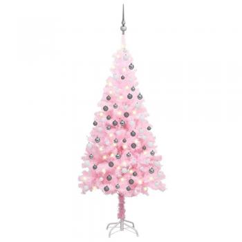 Árbol de Navidad preiluminado con bolas rosadas PVC 120 cm