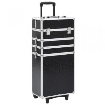 Maletín Trolley de Maquillaje de Aluminio Negro Estampado Cocodrilo