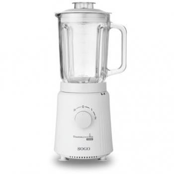 Batidora de Vaso Sogo 1000W con Jarra de Cristal, 1.5L, Función Pulso y Picadora de Hielo - Blanco Mate