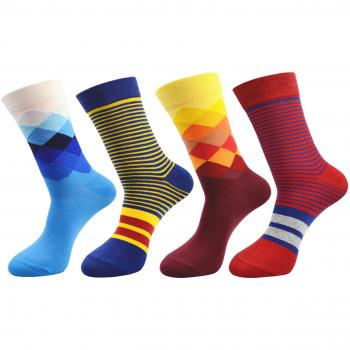 FULIER Hombre de 4 Pack Stripe algodón rico, cómodo, transpirable, diseño elegante calcetines de colores de moda