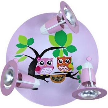 Lámpara de techo Buho rosa para niñas, 3 luces, diseño infantil