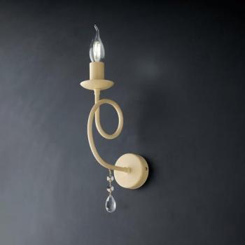 Aplique Clásico de Hierro Marfil con Decoración Decapé y Cristales, 1 Luz, 17x32 cm