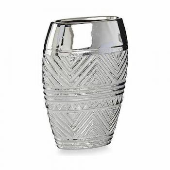 Jarrón Ancho Plateado Cerámica 9,5 x 26,5 x 19,5 cm (6 Unidades)