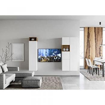 Pared de salón modular Isoka A21B 234x194x39.5 cm en roble y blanco con librería opcional de 30 cm