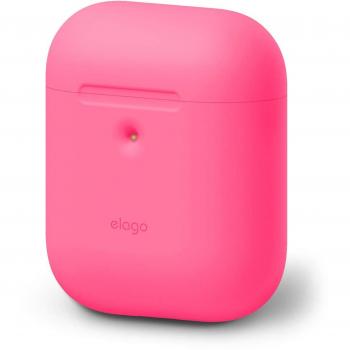 Elago a2 funda de silicona compatible con audifonos apple airpods 2 inalambricos led frontal visiblesoporta carga inalambrica proteccion adicional sin mosqueton neon rosa caliente