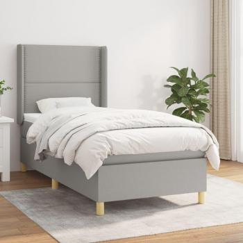 Cama box spring suave con colchón de tela gris claro 80x200 cm