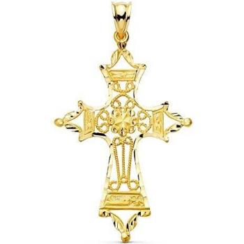 Cruz colgante oro 18k mujer 46 mm. calada bordes tallados detalle filigrana