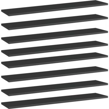 High Gloss Black Engineered Wood Bookshelf Boards - Set of 8 (100x20x1.5 cm / 39.4x7.9x0.6)