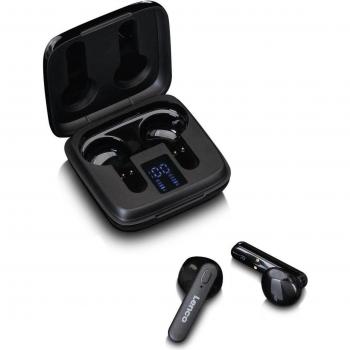 Lenco EPB-430BK Auriculares Inalámbricos Bluetooth con Carga Inalámbrica y USB-C, Funda de Carga con Indicador, Color Negro