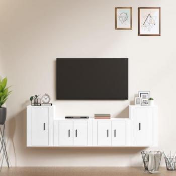 Set de muebles de TV 4 piezas madera contrachapada blanco brillo vidaXL