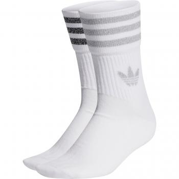 Adidas Unisex Solid Crew Socks 3 Pack - White - Size 40-42 (6.5-8) with Glitter Mid-Cut Women's Style