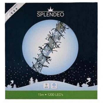 Cadena de luces LED de alta densidad - 1200 LEDs - color blanco - cable negro - 15 m - longitud hasta la 1ª bombilla: 3 m - incluye transformador