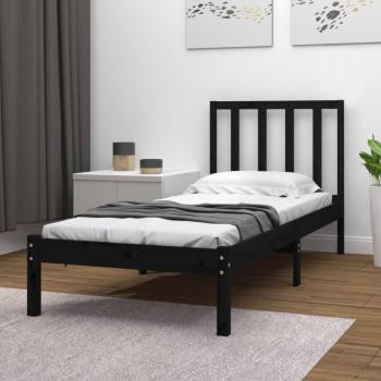 Cama de madera maciza de pino gris negro 100x200 cm