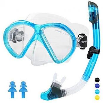 Glymnis Gafas de Buceo Gafas Snorkel Seco Completo Kit de Snorkel Máscara de Buceo y Snorkel Seco Set Máscara Set de Snorkel Profesional para Adultos y Jóvenes Hombre y Mujer Azul