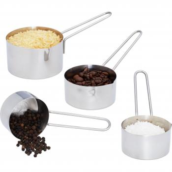 Set de 4 Jarras Medidoras de Acero Inoxidable con Mango, para Lavavajillas, Escala Grande, Plateado