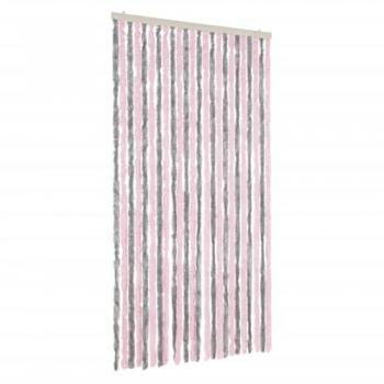 Cortina antimoscas chenilla gris plateado y rosa 100x200 cm