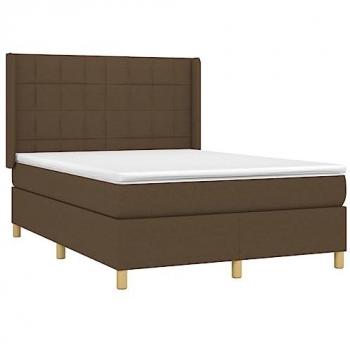Cama Box Spring con Colchón y Luces LED Tela Marrón Oscuro 140x190 cm