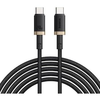 Cable Baseus Dura USB Tipo C a Tipo C 240W, 1m, Carga Rápida, Ultrarresistente, Negro y Dorado