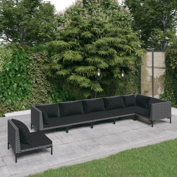 7 Piece Dark Grey Poly Rattan Garden Lounge Set with Cushions