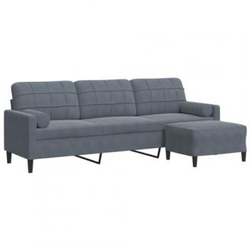 Sofá de 3 plazas con taburete de terciopelo gris oscuro 210 cm