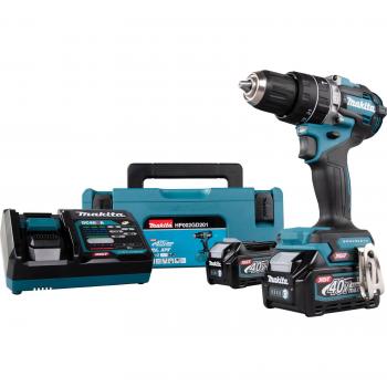 Taladro Percutor Inalámbrico Brushless Makita 40V Max XGT 65Nm con 2 Baterías de 2.5Ah y Cargador en Estuche MakPac