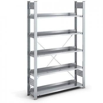 Estante de Oficina H1750xB1000xT300mm con 5 Estantes de Acero, Color Plata, Unilateral