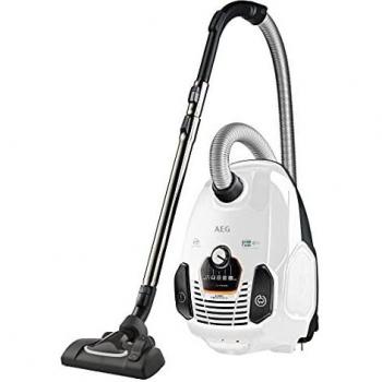 AEG VX7-2-IW-S Aspiradora de Trineo con Bolsa, 650W de Potencia, Gran Filtración, Radio de acción de 12m, Silencioso, 69dB de Ruido, Cepillos Suelos Duros, Cepillo Turbo, Blanco