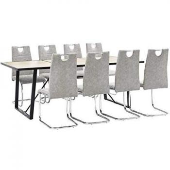 vidaXL Juego Comedor 9 Piezas Cuero Sintético Mobiliario Decoración Interior Casa Hogar Robusto Duradero Resistente Funcional Práctico Útil Gris Claro