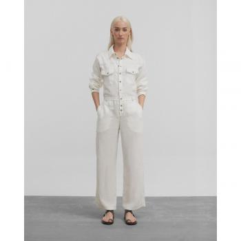 Mono largo de lino blanco con botones automáticos para mujer