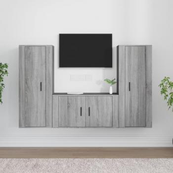 Set de Muebles para TV 3 Piezas en Madera Contrachapada Color Gris Sonoma