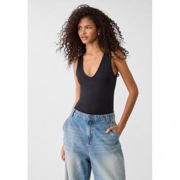 Stradivarius Black V-Neck Polyamide Bodysuit XL