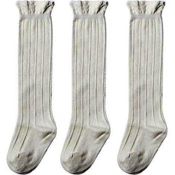 Happy Cherry Calcetines Altas de Largo Medias Rodilla Stockings Leggings para Niñas Infatil de Encaje Antideslizante Elástico Algodón Blanco M 2-4 años