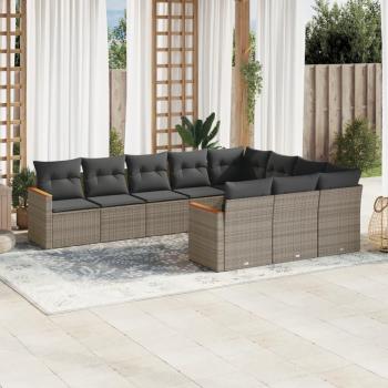 10-Piece Grey Poly Rattan Garden Sofa Set with Cushions