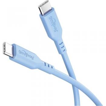 Cable USB-C a USB-C de silicona 1.5 m, azul - carga rápida 60 W PD, transferencia de datos 480 Mbit/s, flexible y anti-enredos con brida de sujeción